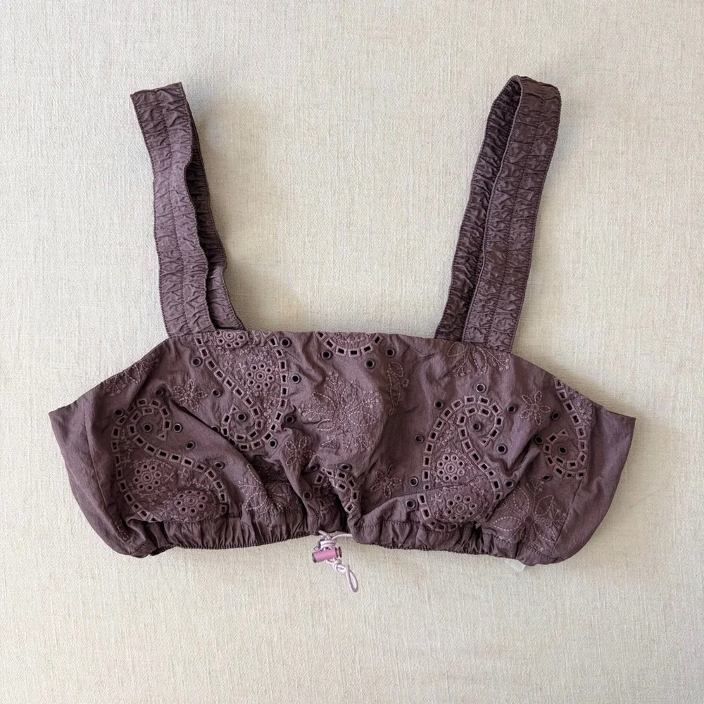 Free People Movement You Bet Eyelet Crop Top Mauve Medium Festival Gorpcore